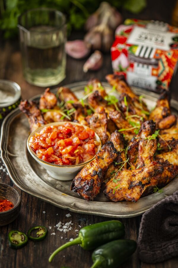 Spicy chicken wings with spicy Mexican salsa